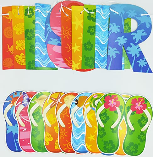 Jkq Hello Summer Banner And Colorful Flip Flop Banner Summer Hawaiian Tropical Beach Pool Slippers Garland Banner Summer Holiday Birthday Party Classroom Bulletin Board Fireplace Mantle Decorations #TOP2