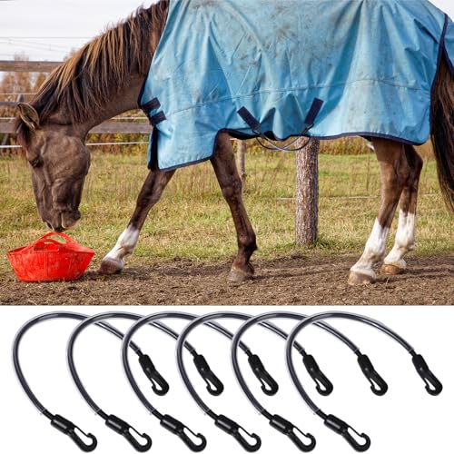 Image of 6 Packs Horse Blanket Leg Straps Elastic Horse Blanket Straps Replacement with Ended Clips, Adjustable Length 20 to 30 Inches Stretchy Leg Straps