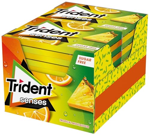 Trident Senses Tropical- Chicles sin Azúcar con Sabor Tropical - Paquete de 12 envases de 23 g