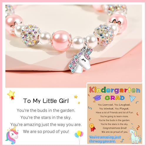 Parma77 2025 Kindergarten/Preschool/5th Grade Graduation Gifts, Adjustable Unicorn Bracelet with Pearl & Rhinestone Ball, Graduation Gifts for Kindergarten Students Daughter Granddaughter Niece2