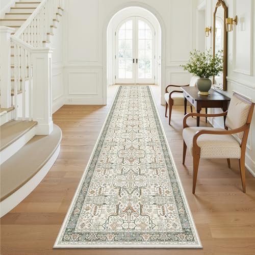 Hallway Washable Runner Rug 2x12 - Non Slip Vintage Kitchen Runner Rugs for Entryway Low-Pile Waterproof Long Runners for Living Room Bedroom Medallio