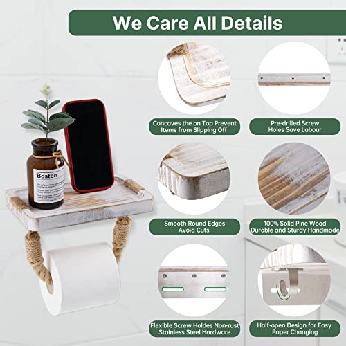 Perfeso.L Farmhouse Toilet Paper Holder - Beach Rope Bathroom Decor Rustic White Wooden Nautical Coastal Towel Rack - Unique Towel Holder Tissue Roll Holder - Image 3