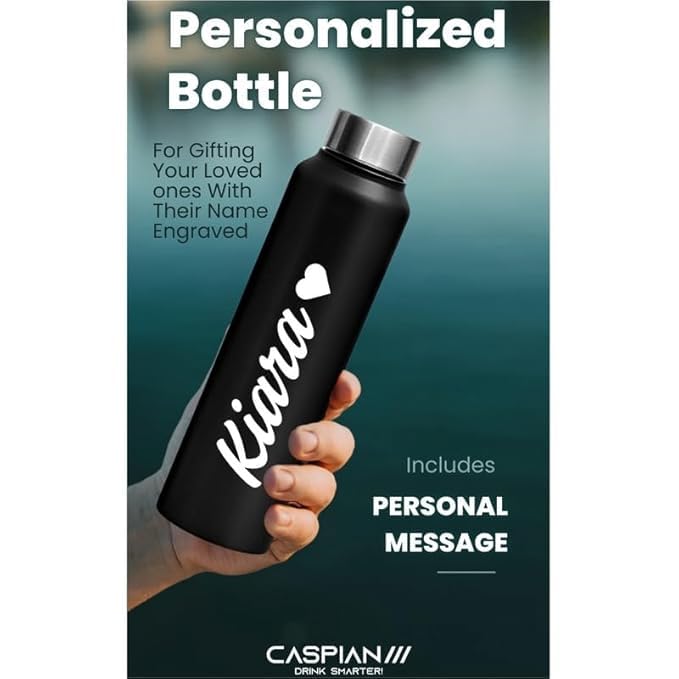 Image of CASPIAN / / / Asta Customised Stainless Steel Water Bottle 1L, Religious Symbol Print with Name - Spiritual Personalised Bottle for Temple, Office, Yoga & Corporate Gifting (Black)