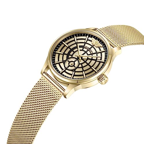 Image of Police Quartz Analog Two Toned Champagne & Black Dial Gold Metal Strap Watch for Men - PLPEWJG0005203