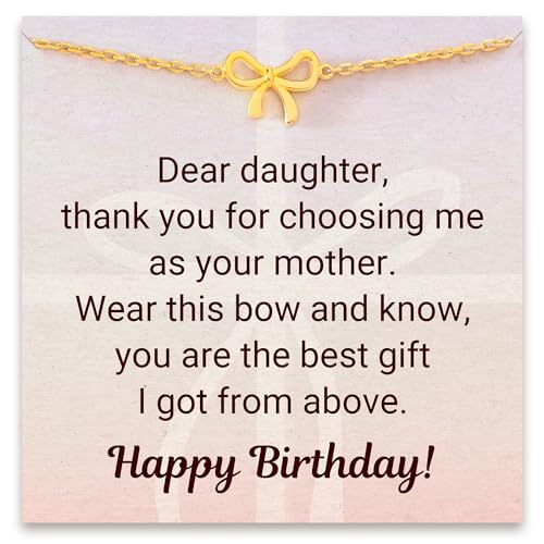 Image of STORYJEWELLERY Daughter Bracelet, Daughter Gifts, Birthday Presents for Adult Daughters, Graduation Present, Bow Bracelet for Daughters