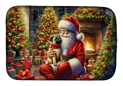 Caroline's Treasures DAC4149DDM Fawn Pug and Santa Claus Dish Drying Mat Absorbent Dish Drying Mat Pad for Kitchen Counter Dish Drainer Mat for Countertop, 14 x 21", Multicolor