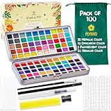Flynxo Professional Watercolor Paint Set – 100 Colors Including Metallic, Neon &...