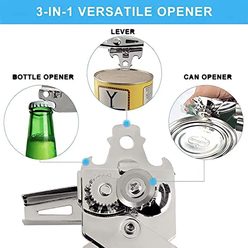 Areer Multifunctional 3-in-1 Can Opener – Stainless Steel Tin Opener with Smooth Edge Cut - Heavy Duty Can Opener Manual with Comfortable Grip Handle and Large Turn Knob