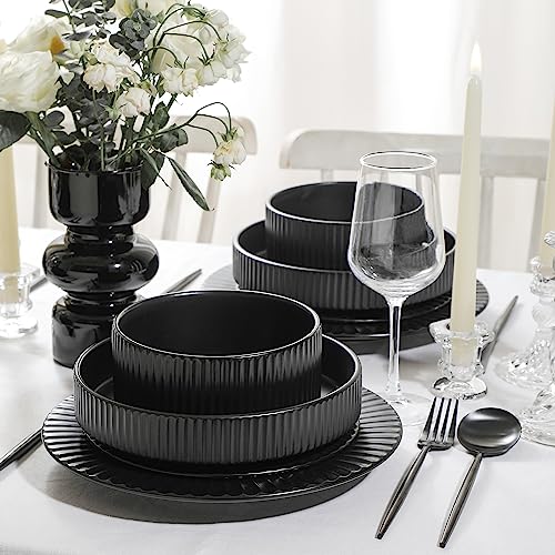 Image of Christian Siriano Lusso 16-Piece Dinnerware Set Stoneware, Black