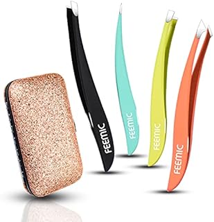 Professional Tweezers Set (4-Piece) with Mirror for Facial Hair Men & Women, Eyebrow Eyelash Precision Tweezers for Ingrown Hair, Splinter, Blackhead, and Tick Remover, Stainless Steel Tweezers