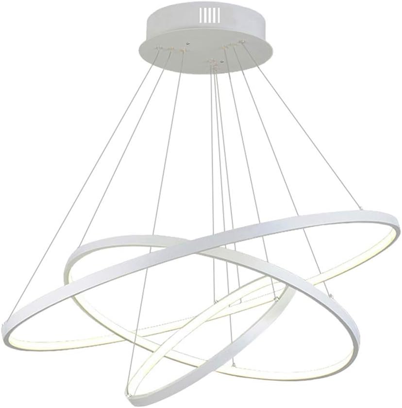 KBEST Modern LED Chandelier Dining Table 76W LED 3 Ring LED Dimmable Remote Control Hanging lamp Living Room Ceiling Light Bedroom Height Adjustable Hanging Lamp Chandelier 60/40/20cm,White