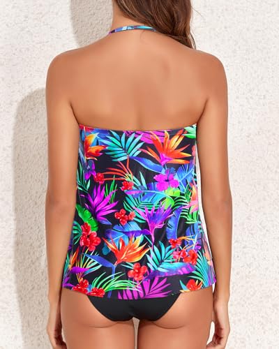 Image of Tempt Me Two Piece Tankini Bathing Suits for Women Halter Bandeau Swim Top with Bottom Flyaway Tummy Control Swimsuit