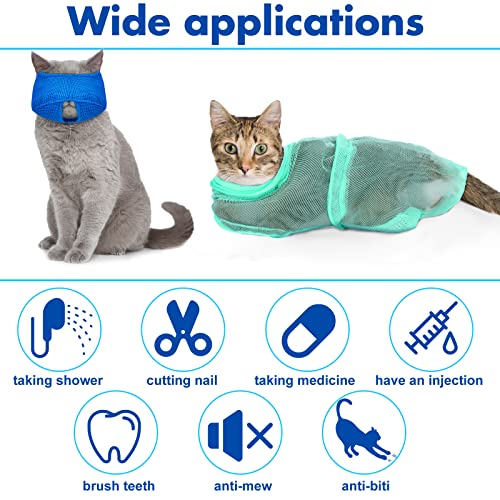 Image of 9 Pcs Cat Bathing Bag Set Cat Shower Bag Anti Bite and Scratch for Pet Grooming Washing Brush Comb Muzzle Nail Clipper Nail File Tick Tool(Blue, Turquoise)