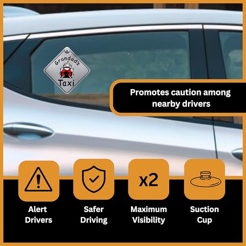 Tek Automotive Grandad's Taxi Car Sign | Twin Pack | Funny Grandad Gifts | 5.5" x 5.5" with Suction Cup | Grandad Present | Highly Visible Car Sign | Novelty Gifts for Grandad - Image 2