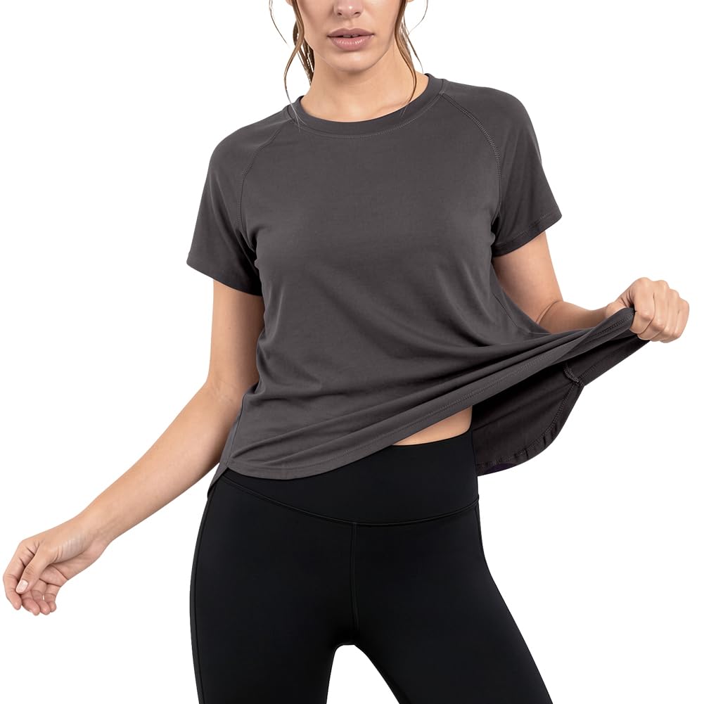 DiULi Camiseta Deportiva Mujer, Camiseta Deporte Manga Corta, Camisetas Deportivas de Gimnasio con Malla Espalda y Ajuste Holgado, Ropa Deporte Entrenamiento Atlético, Yoga Pilates Fitness Top — view 9
