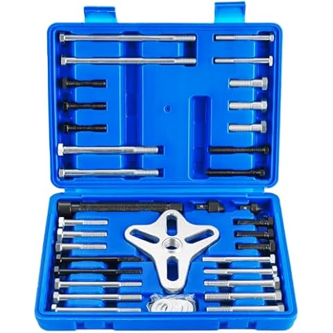 weyleity 46-Piece Harmonic Balancer Puller Set | Comprehensive Flywheel Puller, Automotive Steering Wheel Puller Kit, Crankshaft Pulley Removal, Gear Puller, Flange Type Puller (Blue) Cover
