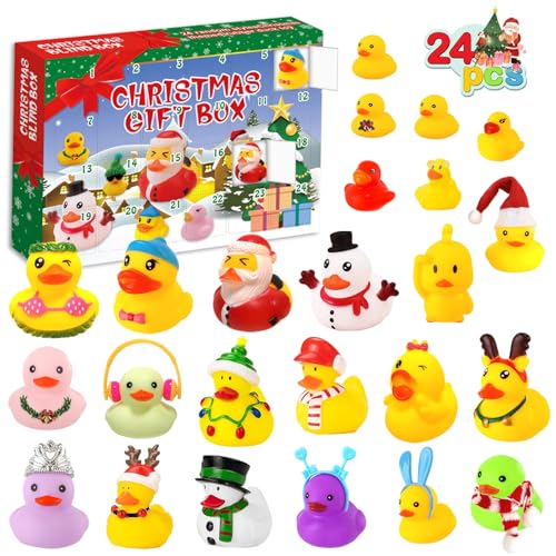 Yozexin Rubber Duck Advent Calendar 2025 - 24 Days Christmas Countdown Calendar with 24 Unique Rubber Ducks Festive Themed Bath Toys Creative for Kids Boys Girls Party Favors