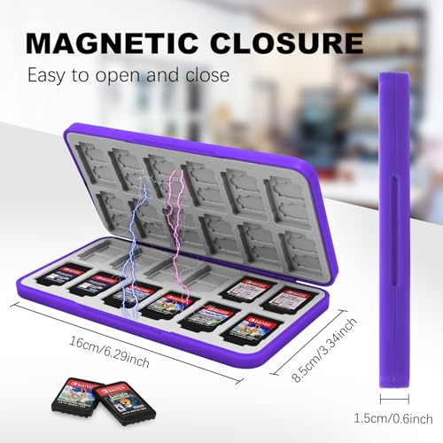 Image of FYY Nintendo Switch Game Case Holder for Switch 2 Cartridge Case with 24 Game Card Slots & 48 Micro SD Card Slots, Hard Shell, Silicone Lining Purple