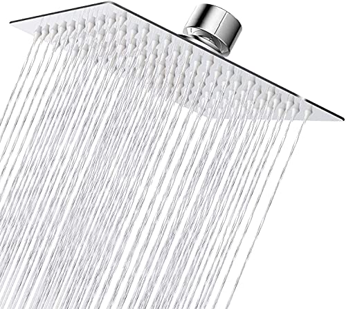 VIGIME Rain Shower Head, 8 Inch Square High Pressure Stainless Steel Showerhead, Ultra-Thin Best Pressure Boosting with Silicone Nozzle, High Flow Rainfall Shower Head Chrome Finish