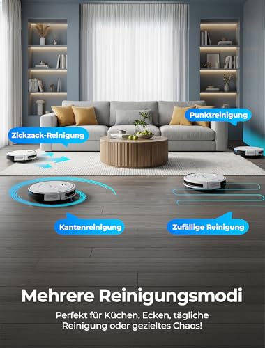 E2 Staubsauger Roboter mit Kartierung 10000 Pa, 150 Min. Laufzeit, 660 ml Großer Staubbehälter, APP-, Sprach- & Fernbedienungssteuerung, roboterstaubsauger Intelligente Reinigung für Tierhaare & Staub