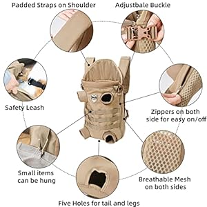 FLAdorepet Dog Carrier Tactical Backpack for Small Medium Dogs,Soft Hands-Free Legs Out Pet Front Cat Dog Carrier Backpack Travel Bag for Outdoor Traveling Hiking Camping (Large, Khaki) FLAdorepet Dog Carrier Tactical Backpack for Small Medium DogsSoft Hands Free Legs Out Pet Front Cat Dog Carrier Backpack Travel Bag for Outdoor Traveling Hiking Camping Large Khaki