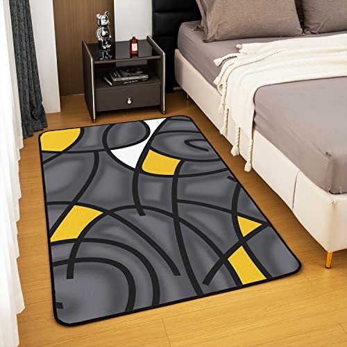 Homemissing Geometric Area Rug 100x150cm Modern Abstract Art Living Room Rugs For Bedroom Home Decor Grey Yellow Black Stripe Lines Carpet Ultra Soft Non-Slip Indoor Floor Mat - Image 4