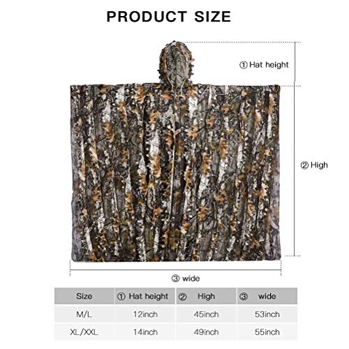 Tongcamo Hunting Ghillie Suit Poncho 3D Bionic Leafy Camouflage Clothing for Jungle Hunting, Wildlife Photography, Bird Watching,Halloween, Shooting
