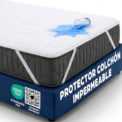 Protector Colchón 120x200 cm Funda Colchón Impermeable de Algodón Sábana Impermeable Protectora para Cama Cubre Colchón Transpirable Hipoalergénico Antiácaros Antibact. Lavable a Máquina