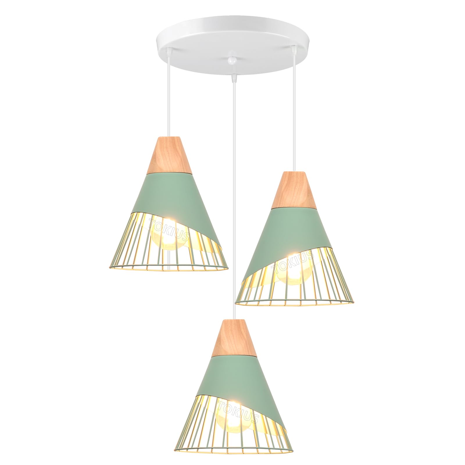 Lampada a sospensione Design E27 Industriale Lampada da soffitto Moderna Legno e Metallo Lampadari e Plafoniere Interni Ø25cm Per Cucina Camera da letto Sala Da Pranzo (Verde - 3 luci - base)