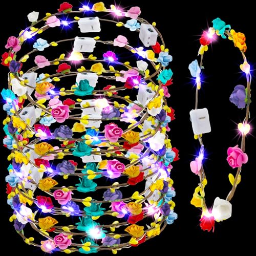 Cotiny 26 Peças de Coroa de Flores de Led, Faixa de Cabeça Iluminada, Guirlanda, Enfeite de Cabeça d