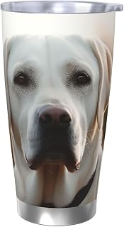 White Labrador Tumbler with Lids, 20 oz Double Wall Vacuum Water Bottle Stainless Steel Insulated Coffee Mug Leakproof Travel Thermal Cup for Hot and Cold Drinks