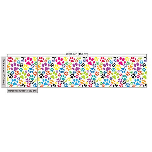 ABAKUHAUS Bunt Gewebe als Meterware, Cartoon Hund Pfote Spuren, Schön Gewebten Stoff für Polster und Wohnaccessoires, 1M (148x100cm),Lila Blaues Grün