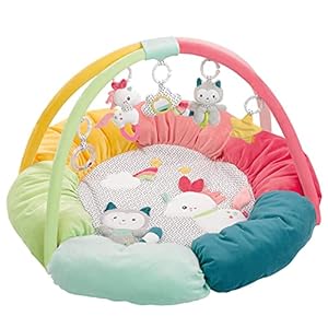 Fehn 3-D-Activity-Nest Spielbogen Aiko & Yuki – Baby Krabbeldecke rund mit 5 abnehmbaren Spielzeugen zum Greifen – Spieldecke für Babys und Kinder ab 0+ Monaten – Krabbelmatte als Geschenk zur Geburt