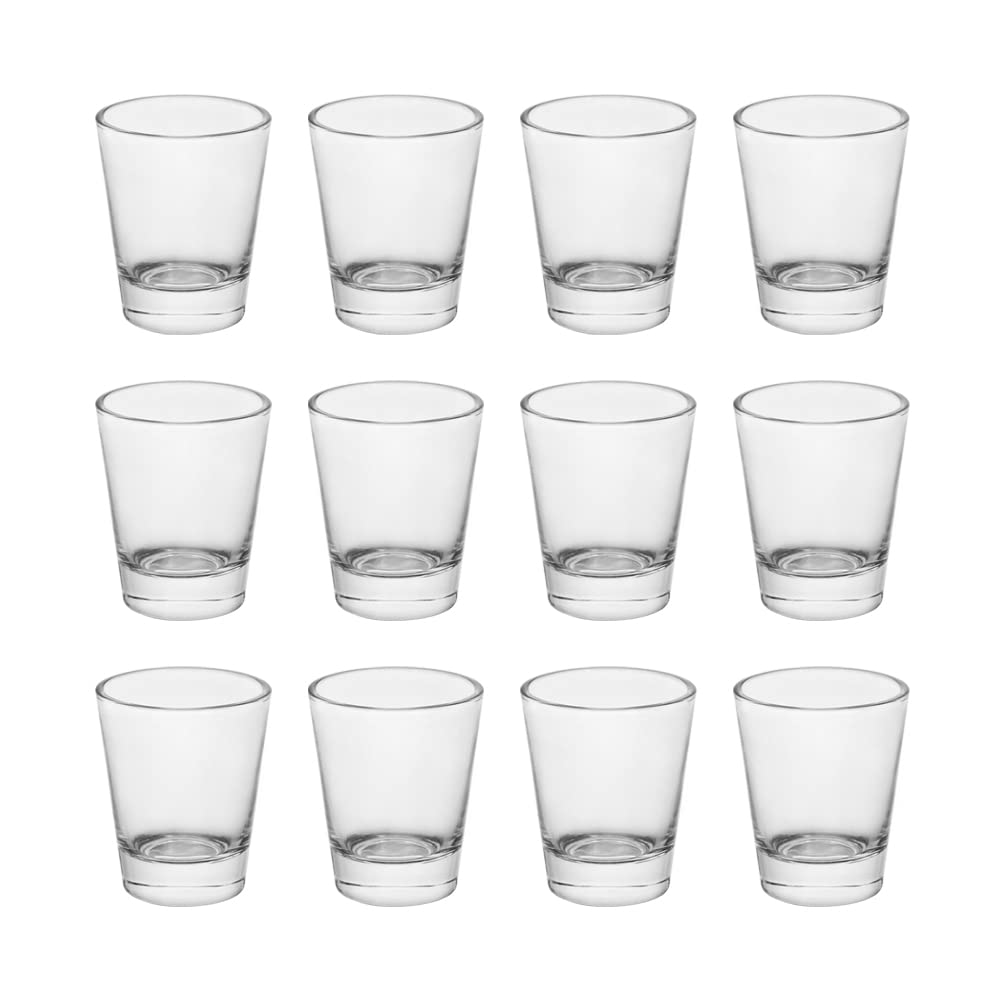 BTGLLAS Set of 12 Bulk Shot Glasses 1.85oz/55ml Clear Round Shot Glass Heavy Base, Rock Shot Glasses for Cocktails, Vodka, Espressos, Liqueurs, Tequila, Wine and Desserts (clear-12pcs)