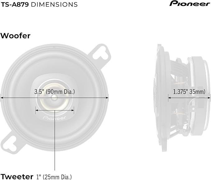 PIONEER TS-A879 A Series 3-1/2” 2-Way, 450 W Max Power, 25mm Tweeter – Coaxial Speaker (Pair)