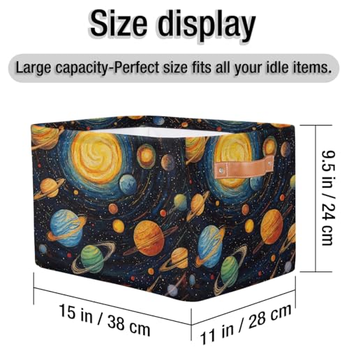 Image of Solar System Storage Baskets for Organizing, Fabric Collapsible Storage Bins Box Space Planets Decorative Toy Organizer Baskets for Closet Shelves Gift Basket 2Pcs