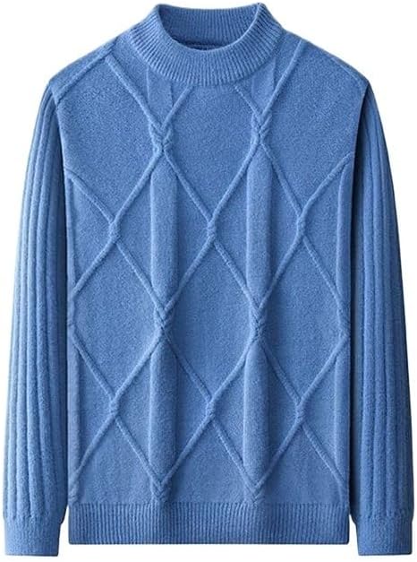 Men's Half High Neck Zipper Solid Color Men Pullover Knitted Sweater