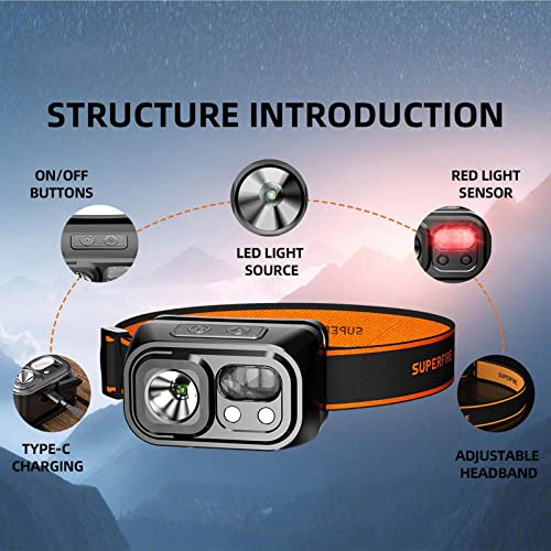 Superfire Headlamp Rechargeable ，Lightweight Head Lamp With 9 Modes,Ip44 Water Resistant,Headlamp Flashlight For Running Fishing Hiking Camping, Outdoor,Rechargeable Headlamps For Adults #TOP2