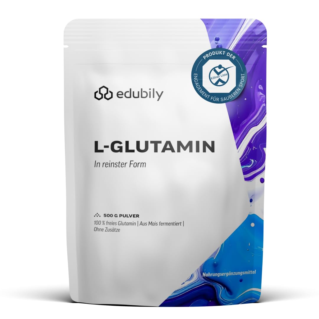 edubily® L-Glutamin Pulver - Vegane Aminosäure aus Fermentation - Ohne Aroma - Pures L-Glutamin ohne Zusätze (500 g Pulver)