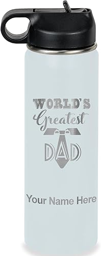 Miniatura 38 de LaserGram Botella de agua personalizada, World's Greatest Dad, acero inoxidable de doble pared aislada al vacío con popote superior, regalo grabado
