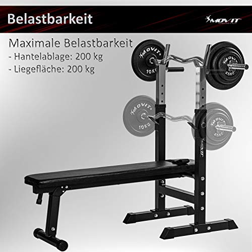 Movit® weight bench with adjustable barbell holder and dip station, foldable, 2 colours, optionally with 30 kg or 60 kg dumbbell set, home training device home gym power station - Image 7