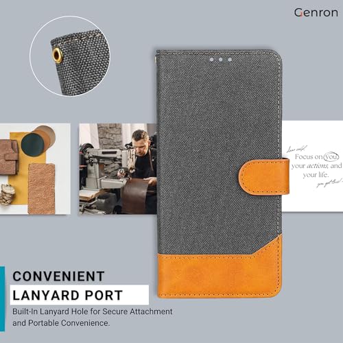 Image of Samsung A52S Flip Cover | Denim & Leather Back Case | Kickstand & Card Holder | Drop Protection Flip Cover for Samsung Galaxy A52S (Grey)