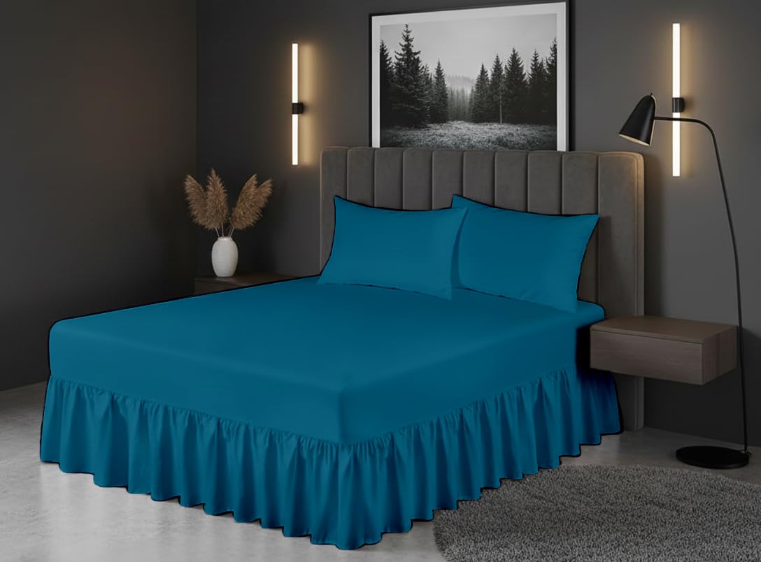 Luxury Polycotton Fitted Valance Sheet – Plain Dyed Bed Skirt Platform Base Cover, Easy Care, Wrinkle Resistant, (Teal, Super King)