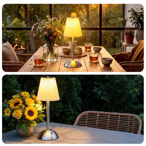 Image of Liliful 2 Pcs Cordless Table Lamp Rechargeable Touch LED Small Gold Portable Battery Operated USB-c Desk Lamp 3 Color Dimmable for Bedroom Living Room Dining (Silver,Beige Cloth Style)