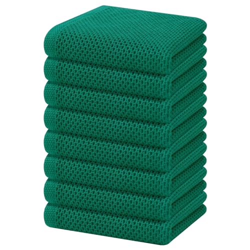 Image of Homaxy 100% Cotton Waffle Weave Kitchen Dish Towels, Ultra Soft Absorbent Quick Drying Cleaning Towel, 13 x 28 Inches, 8-Pack, Dark Green
