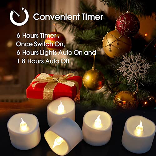 Image of Flickering Flameless Led Tealight Candles with Timer, 6 Hours On and 18 Hours Off in 24 Hours Cycle Automatically Battery Votive Candles for Home Decoration,12 Pack,Warm White