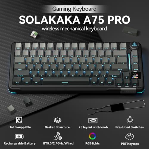 Image of SOLAKAKA A75 PRO Wireless Mechanical Keyboard with Screen and Knob