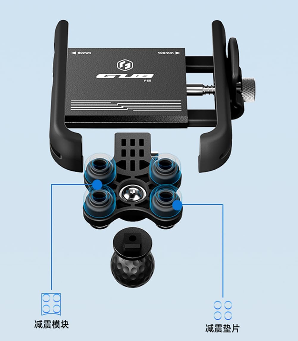 GUB P55 E-Bike Bicycle Motorcycle Scooter Suspension Quick Release Handlebar Phone Mount Universal Ball Adjustable Bike Phone Holder Black