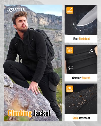 Image of 33,000ft Men's Lightweight Softshell Jacket Warm Fleece Lined Windbreaker Waterproof Soft Shell for Outdoor Hiking