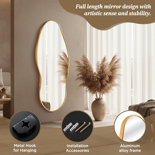Image of Dorlicecass Mirror Full Length - Irregular Full Body Wall Mirror Hanging 55 inchx 23 inch Asymmetrical Aviation Aluminum Alloy Frame Unique for Bedroom, Living Room, Cloakroom, Entryway